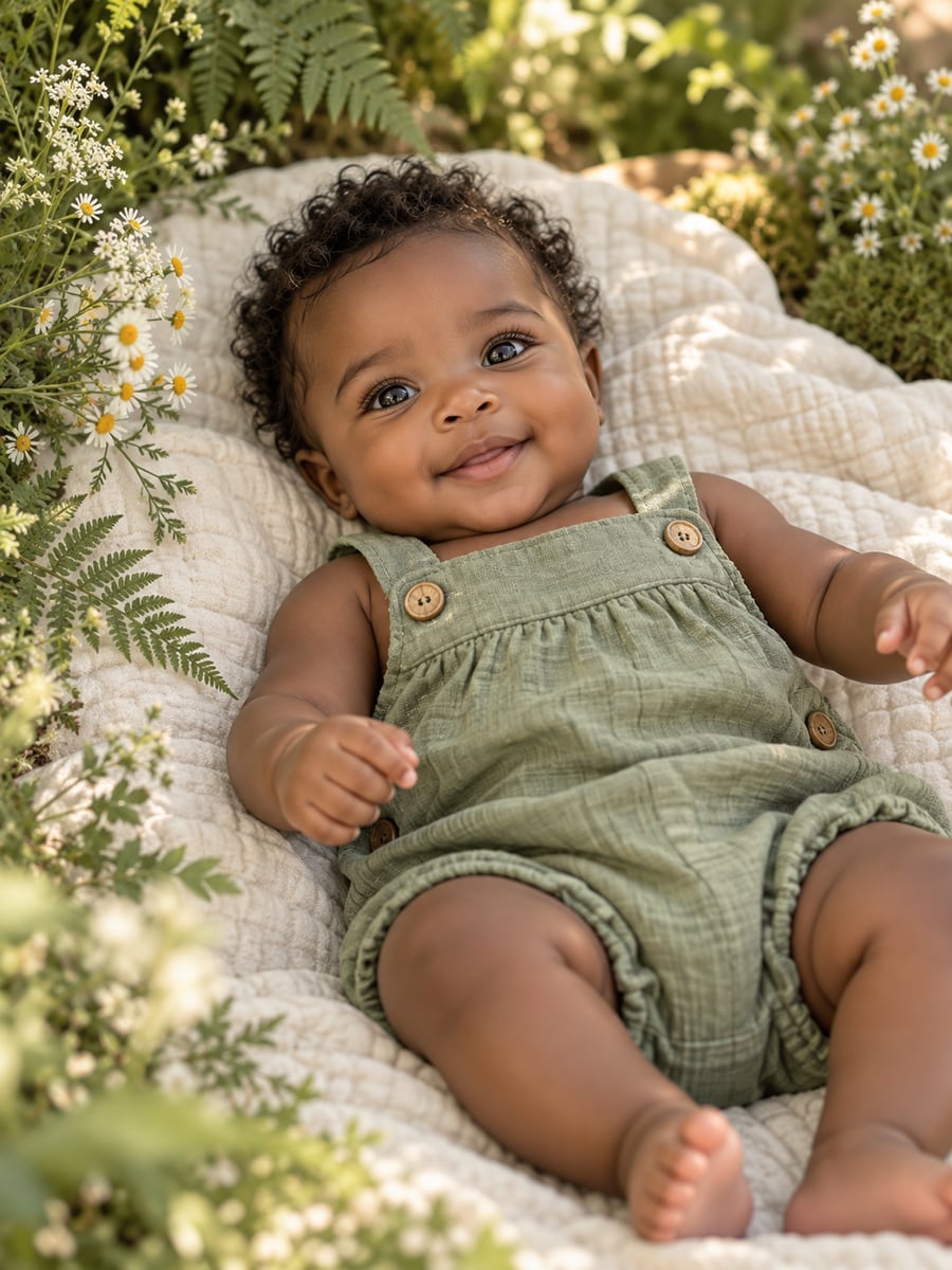 Baby portrait in a whimsical garden setting